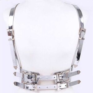 Plus Size Metallic Gold or Silver Vegan Leather Harness Statement Belt
